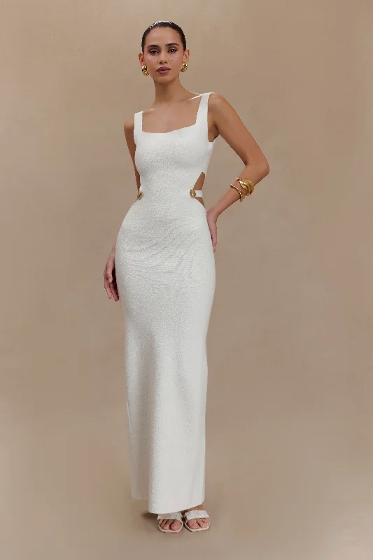 Maxi dresses with cold - shoulder cutouts for a trendy look Alysanne Cut Out Knit Maxi Dress - White