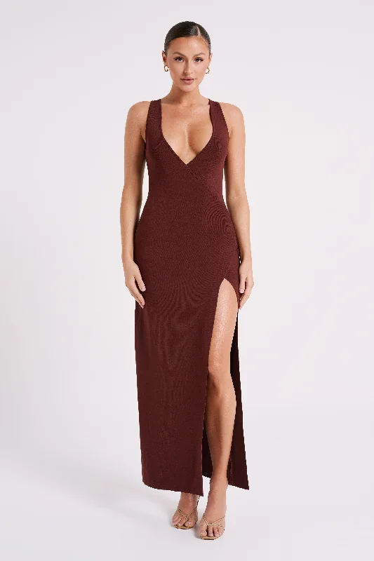 Maxi dresses with side slits for a touch of allure Araminta Knit Maxi Dress - Dark Chocolate