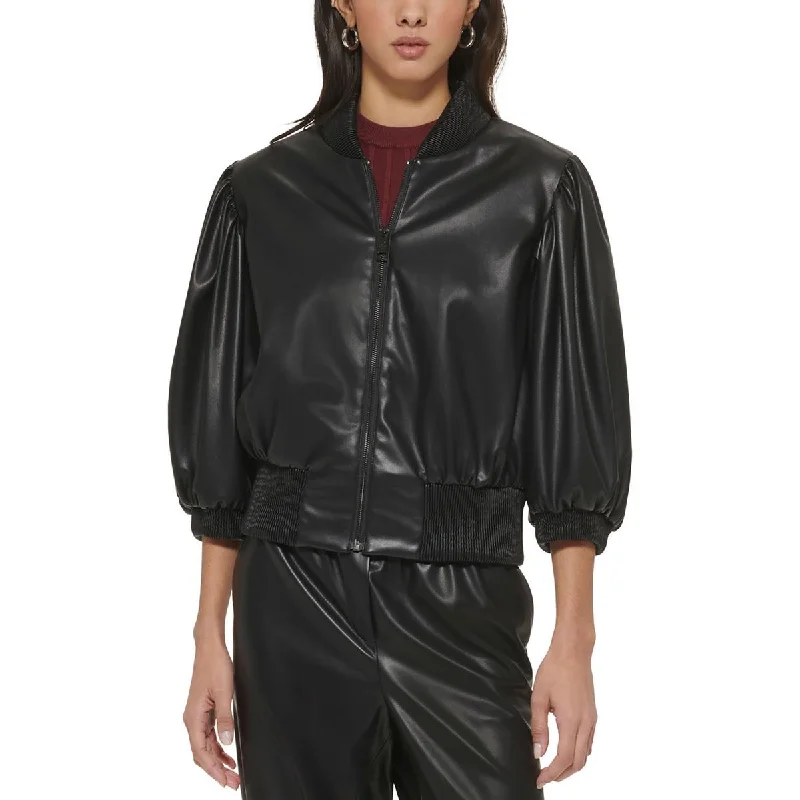 Women's leather wrap - around jackets Womens Faux Leather Short Bomber Jacket