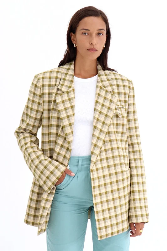 Women's quilted puffer jackets in a cropped silhouette for a modern twist BLANCA Womens Samantha Blazer Green/Yellow Check Women's quilted puffer jackets in a cropped silhouette for a modern twist BLANCA Womens Samantha Blazer Green/Yellow Check