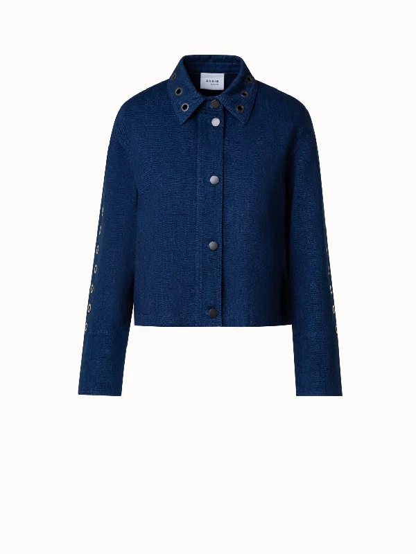 Women's moto jackets with a lace - up front for a unique and stylish touch Boxy Denim Jacket with Eyelet Details Women's moto jackets with a lace - up front for a unique and stylish touch Boxy Denim Jacket with Eyelet Details