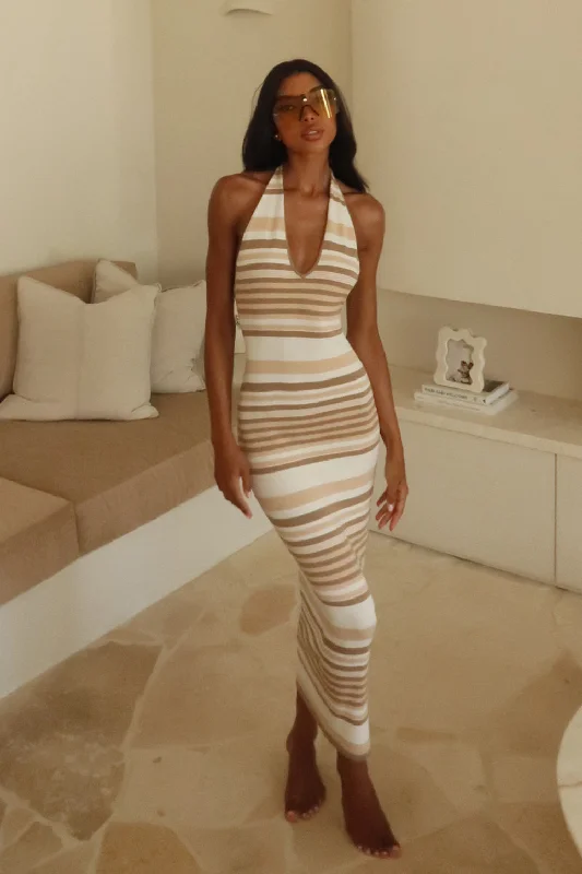 Maxi dresses with one - shoulder designs for a stylish and asymmetric look Brienne Stripe Maxi Dress - Cream Maxi dresses with one - shoulder designs for a stylish and asymmetric look Brienne Stripe Maxi Dress - Cream