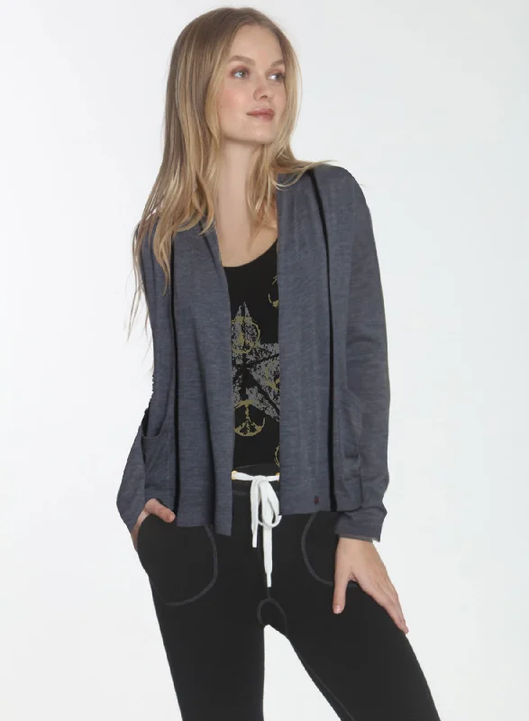 floral print women cardigan for a feminine touch Brooklyn Drape Cardigan - Charcoal