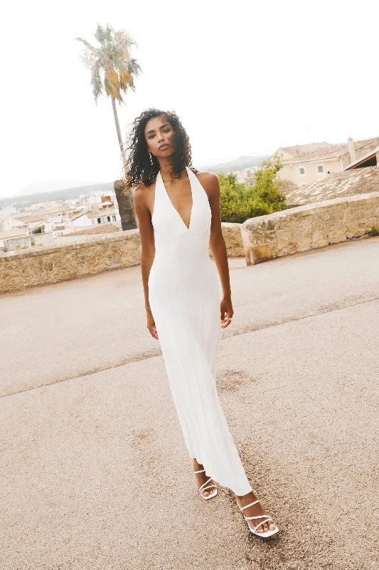 Maxi dresses with polka dot prints for a playful style Caity Ribbed Halter Maxi Dress - White Maxi dresses with polka dot prints for a playful style Caity Ribbed Halter Maxi Dress - White