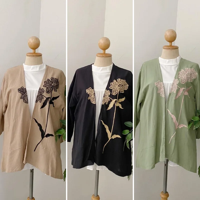 oversized women cardigan for a trendy and cozy look Floral Linen Cardigan