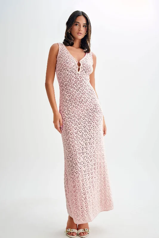Maxi dresses with a cinched waist for a defined silhouette Carter Crochet Sleeveless Maxi Dress - Powder Pink Maxi dresses with a cinched waist for a defined silhouette Carter Crochet Sleeveless Maxi Dress - Powder Pink