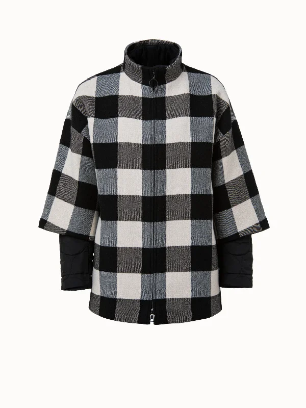Women's faux fur - trimmed denim jackets for a trendy and cozy style Chequerboard Plaid Egg Shape Coat 2 in 1 Women's faux fur - trimmed denim jackets for a trendy and cozy style Chequerboard Plaid Egg Shape Coat 2 in 1
