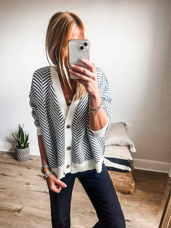 lightweight women cardigan for spring and fall Chevron Knit Button Cardigan