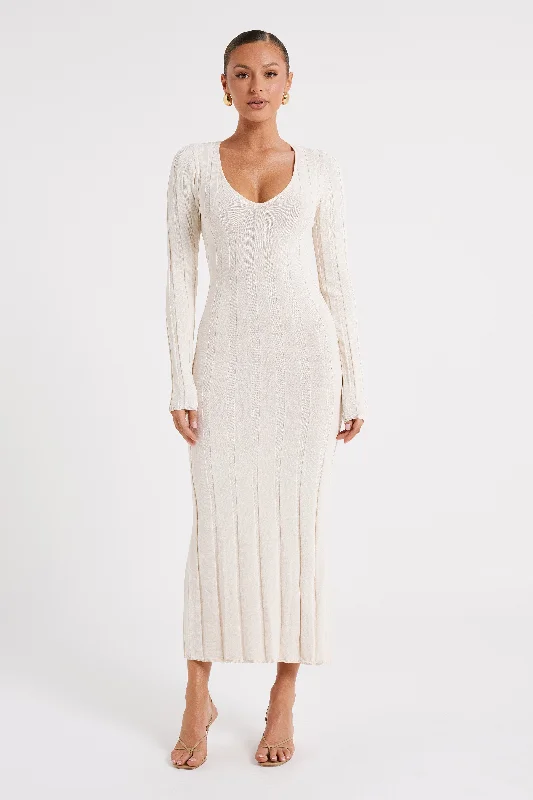 Maxi dresses with a ruffled neckline for a charming look Ciara Ribbed Maxi Dress - Ivory