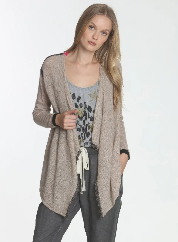 sequin embellished women cardigan for special occasions Sofia Scarf Cardigan - Oatmeal sequin embellished women cardigan for special occasions Sofia Scarf Cardigan - Oatmeal