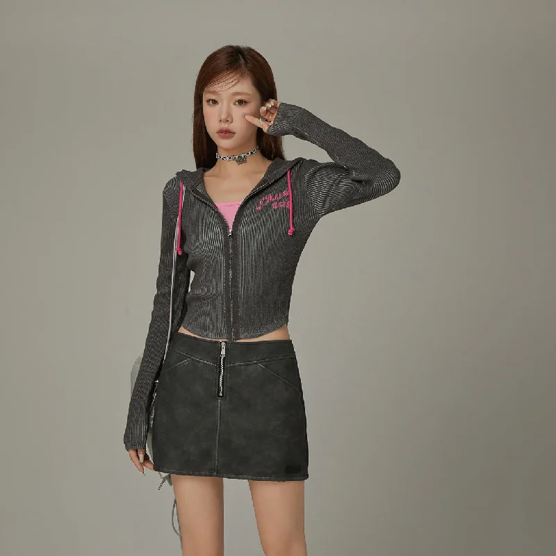 v neck women cardigan to elongate the neckline Hooded Zip-Up Cardigan