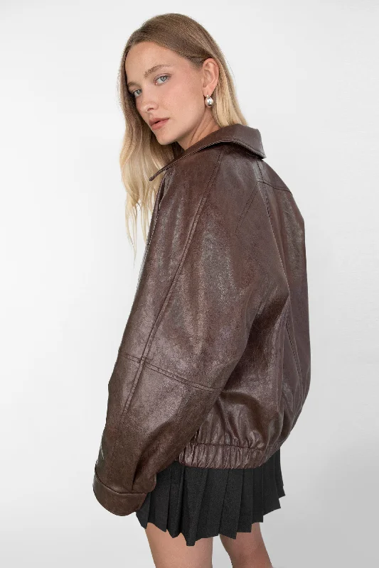 Women's leather leather stoles for a formal event DISTRESSED VEGAN LEATHER BOMBER JACKET Women's leather leather stoles for a formal event DISTRESSED VEGAN LEATHER BOMBER JACKET
