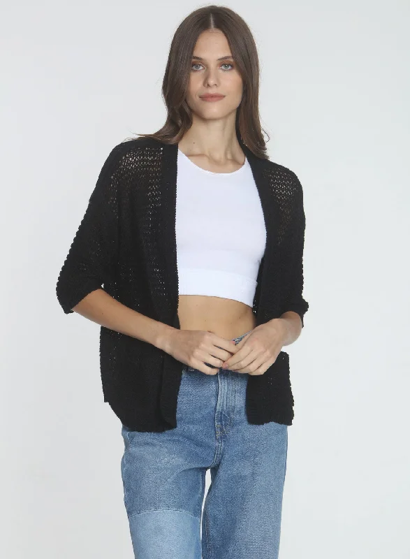 hand knitted women cardigan with artisanal charm Charlotte Cardigan - Black