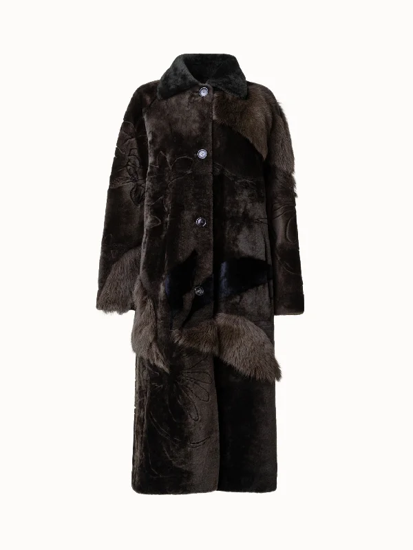 Women's cropped satin jackets in pastel shades for a glamorous evening out Flower Patchwork Shearling Coat Women's cropped satin jackets in pastel shades for a glamorous evening out Flower Patchwork Shearling Coat