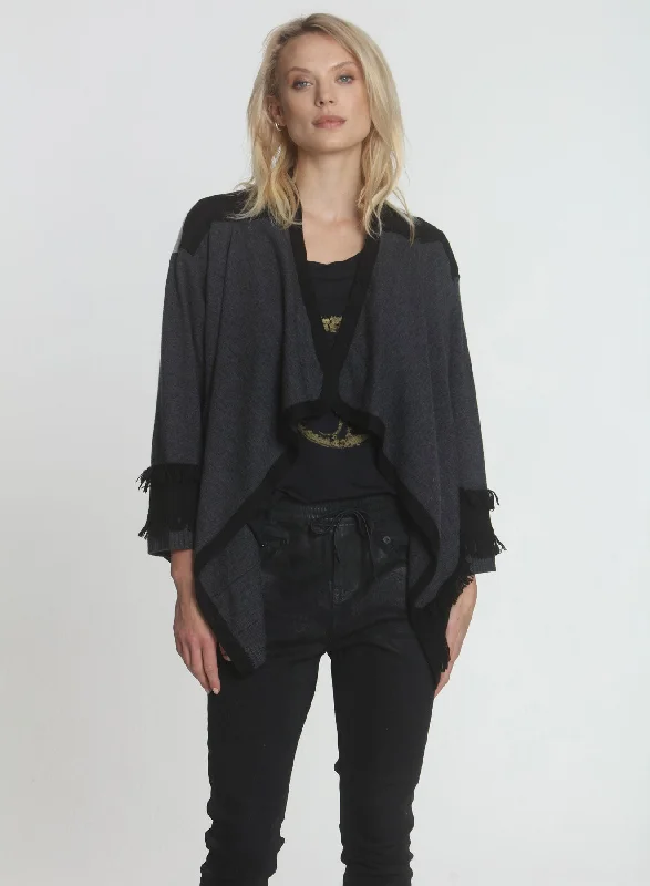 boyfriend style women cardigan for a relaxed fit Jenna Fringe Cardigan - Charcoal