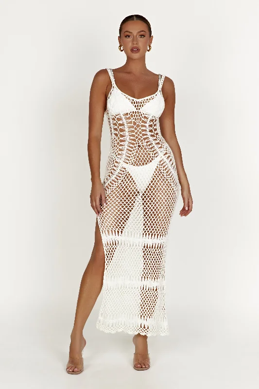 Maxi dresses with cut - out details on the sides for a modern edge Josephine Crochet Maxi Dress - White Maxi dresses with cut - out details on the sides for a modern edge Josephine Crochet Maxi Dress - White