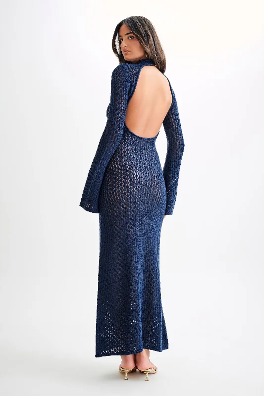 Strapless maxi dresses for a beachside vacation Julia Crochet Open Back Maxi Dress - Navy Strapless maxi dresses for a beachside vacation Julia Crochet Open Back Maxi Dress - Navy