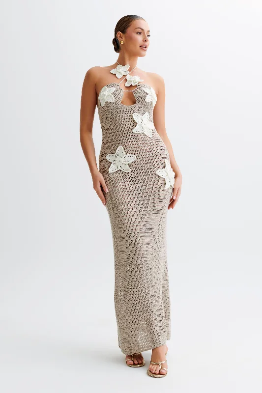 Animal print maxi dresses for a statement - making outfit Kyla Floral Crochet Maxi Dress - Taupe/White Animal print maxi dresses for a statement - making outfit Kyla Floral Crochet Maxi Dress - Taupe/White