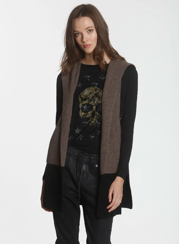 maternity women cardigan for expecting moms Blake Rib Hoodie - Mink/black