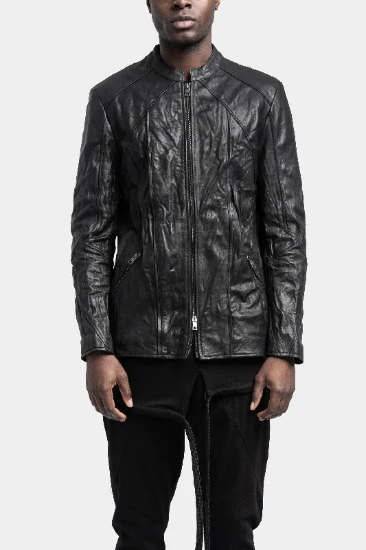 Women's leather leather mufflers for cold days Mandarin collar leather jacket