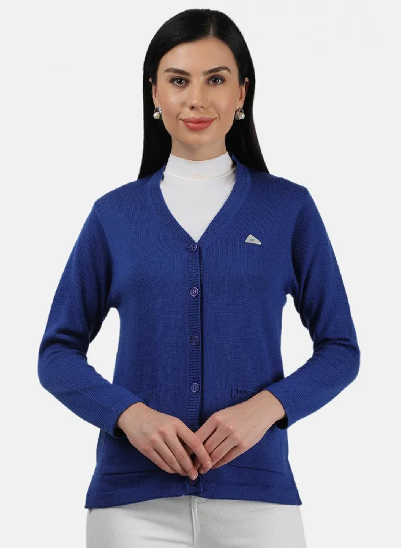 plus size women cardigan for comfortable layering Women Blue Solid Cardigan
