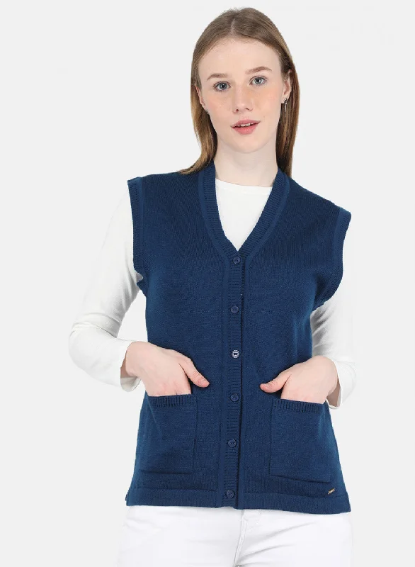 cashmere blend women cardigan for a luxurious feel Women Blue Solid Cardigan