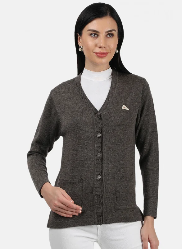 hand knitted women cardigan with artisanal charm Women Brown Solid Cardigan