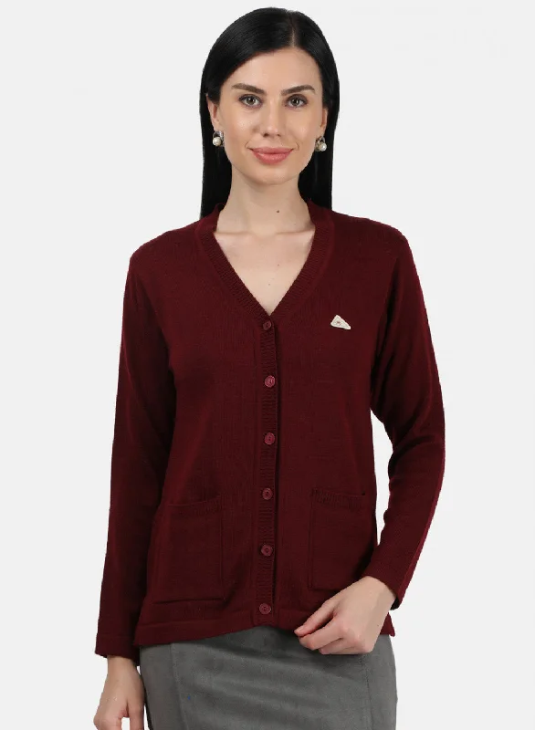 floral print women cardigan for a feminine touch Women Dark Maroon Solid Cardigan