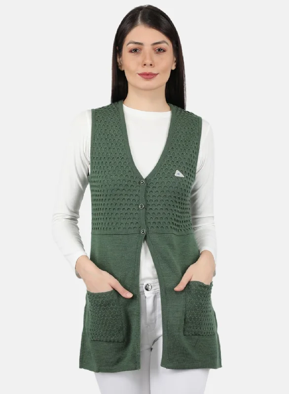 button down women cardigan with vintage buttons Women Green Self Design Cardigan