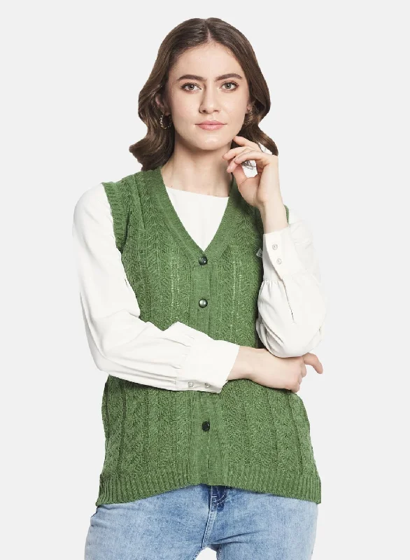 machine washable women cardigan for easy care Women Green Self Design Cardigan