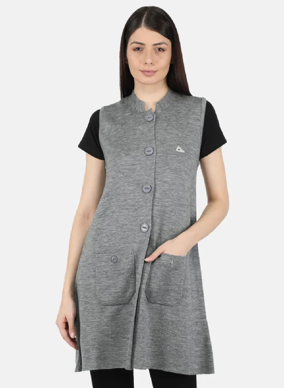 hooded women cardigan for added warmth and style Women Grey Self Design Cardigan