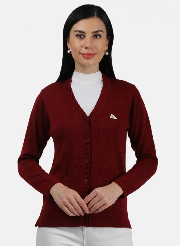 button down women cardigan with vintage buttons Women Maroon Solid Cardigan