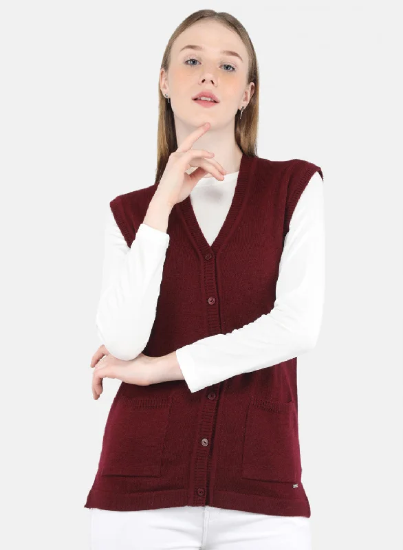 oversized women cardigan for a trendy and cozy look Women Maroon Solid Cardigan