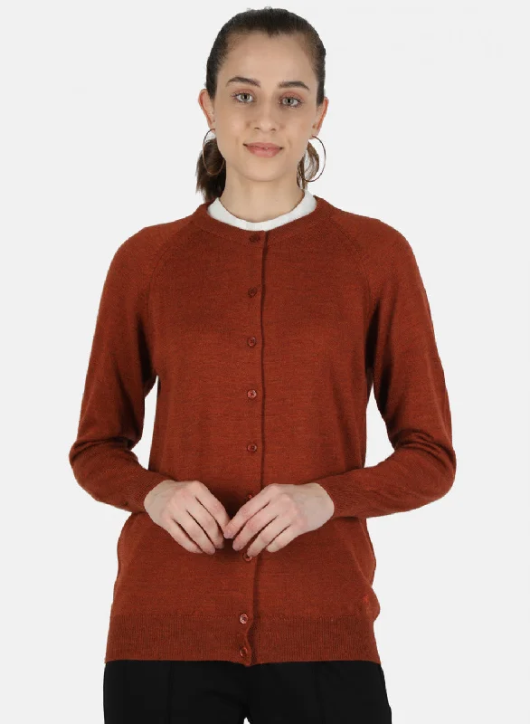 boyfriend style women cardigan for a relaxed fit Women Orange Solid Cardigan