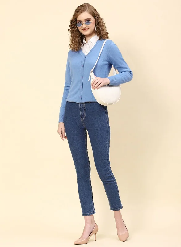 plus size women cardigan for comfortable layering Women Sky Blue Solid Modal Nylone Cardigan plus size women cardigan for comfortable layering Women Sky Blue Solid Modal Nylone Cardigan