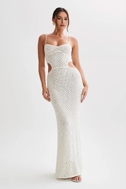 Maxi dresses with beaded embellishments for a fancy and luxurious event Nerida Knit Cut Out Maxi Dress - Ivory Maxi dresses with beaded embellishments for a fancy and luxurious event Nerida Knit Cut Out Maxi Dress - Ivory