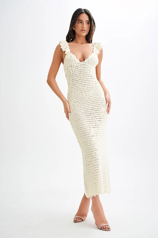 Maxi dresses with one - shoulder designs for a stylish and asymmetric look Perpetua Knit Contrast Maxi Dress - Cream Maxi dresses with one - shoulder designs for a stylish and asymmetric look Perpetua Knit Contrast Maxi Dress - Cream