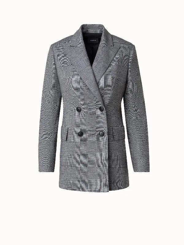 Women's faux fur - trimmed denim jackets for a trendy and cozy style Prince of Wales Checked Jacket in Wool Cashmere Women's faux fur - trimmed denim jackets for a trendy and cozy style Prince of Wales Checked Jacket in Wool Cashmere