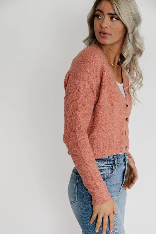 long length women cardigan with side slits Rayshell Cardigan in Terra Cotta