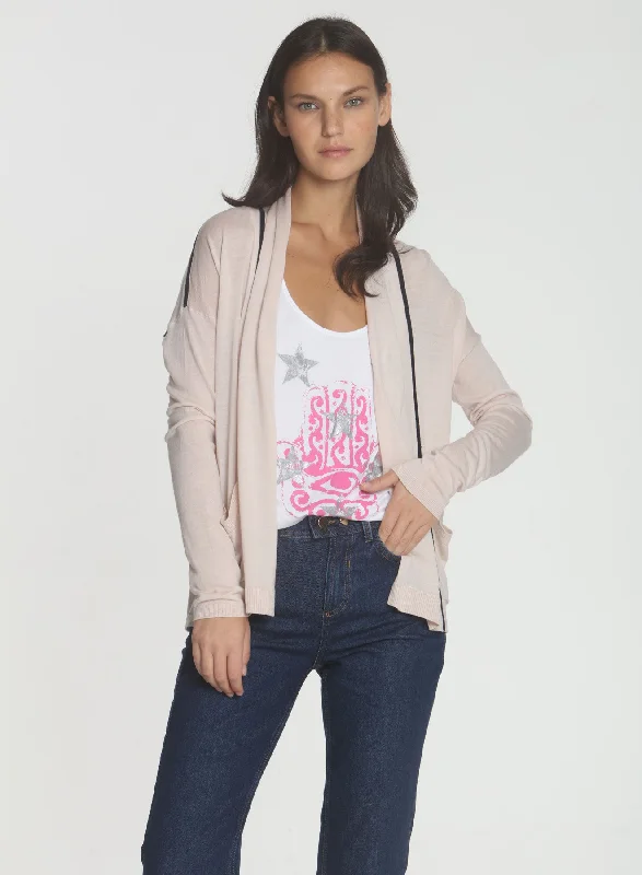 long length women cardigan with side slits Brooklyn Drape Cardigan - Blush
