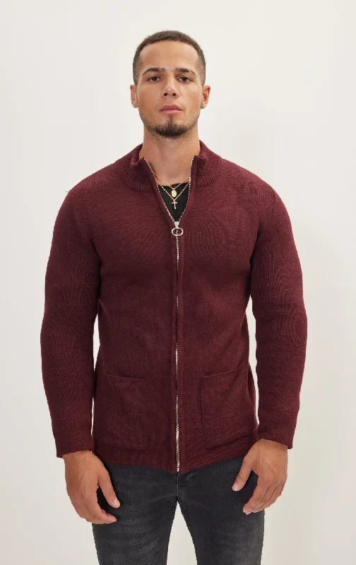 plus size women cardigan for comfortable layering Zipper Up Cardigan - Bordeaux