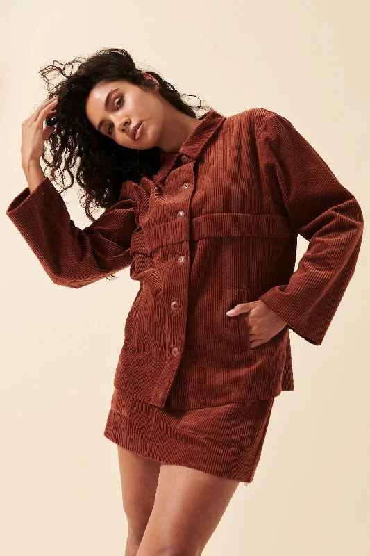 Women's long - line cardigan jackets in a soft knit for a cozy and elegant look ROLLAS Womens Francoise Cord Jacket Chestnut Women's long - line cardigan jackets in a soft knit for a cozy and elegant look ROLLAS Womens Francoise Cord Jacket Chestnut