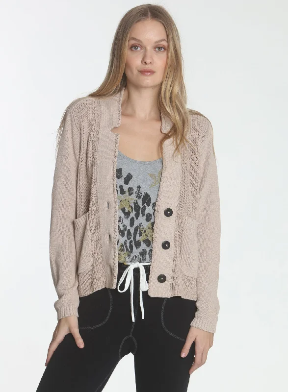ribbed women cardigan with a classic texture Natalie Blazer - Sand
