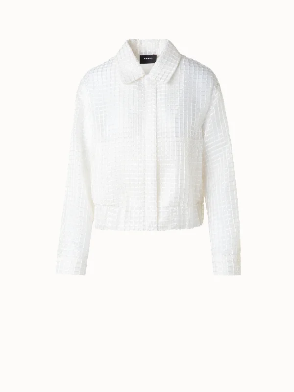 Women's shearling - lined suede jackets for ultimate warmth and luxury Sheer Silk Blouson with Window Plaid Embroidery Women's shearling - lined suede jackets for ultimate warmth and luxury Sheer Silk Blouson with Window Plaid Embroidery