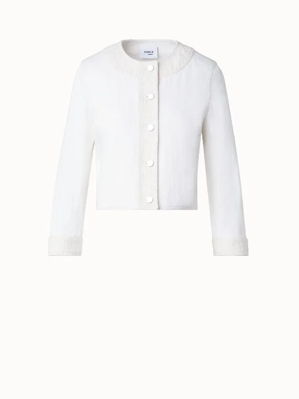 Women's military - style jackets with epaulets for a tough and fashionable appearance  Short Denim Jacket with Tweed Details