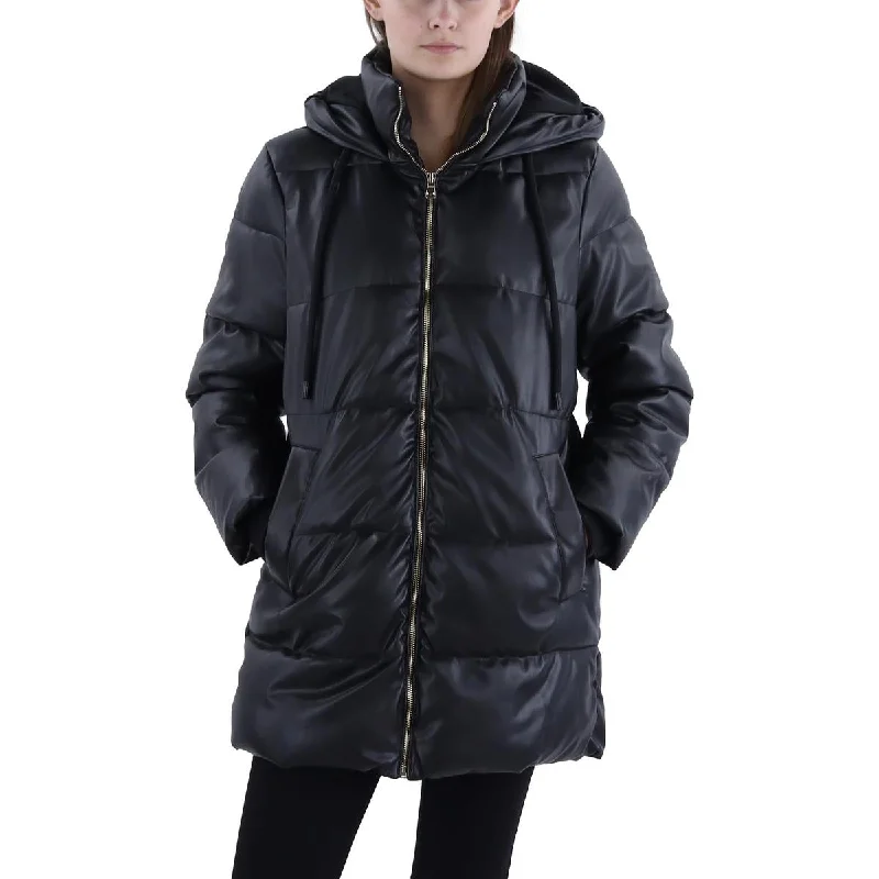 Women's leather double - zip jackets Stella + Lorenzo Womens Faux Leather Short Puffer Jacket Women's leather double - zip jackets Stella + Lorenzo Womens Faux Leather Short Puffer Jacket