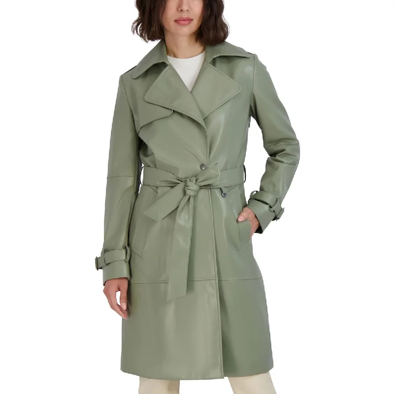 Women's leather leather evening dresses with a backless design Tahari Womens Vegan Leather Belted Trench Coat Women's leather leather evening dresses with a backless design Tahari Womens Vegan Leather Belted Trench Coat