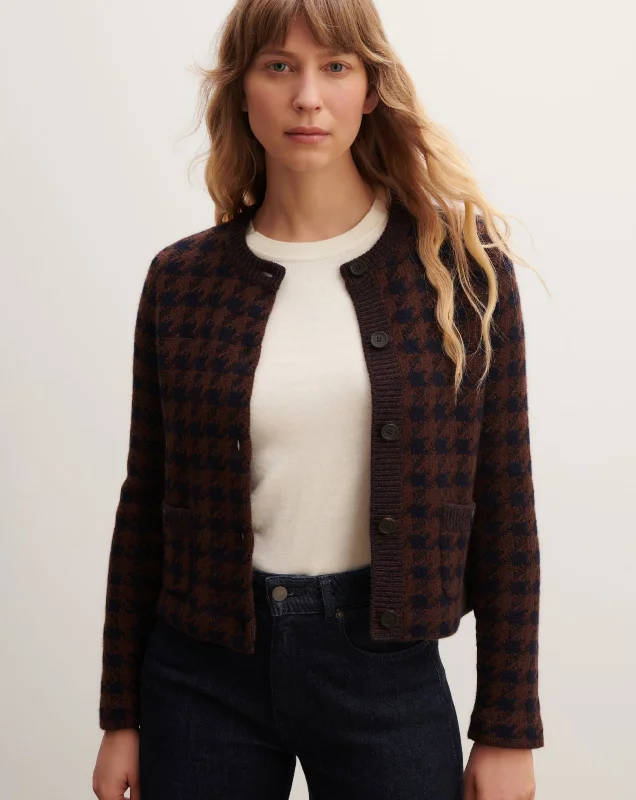 hooded women cardigan for added warmth and style Veste pied de poule