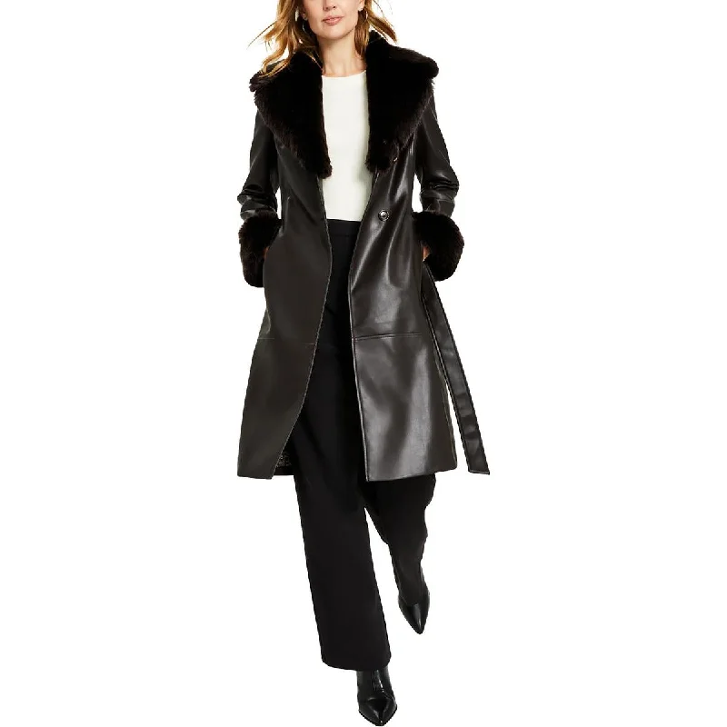 Women's leather leather skirt sets with tops Via Spiga Womens Faux Leather Midi Trench Coat Women's leather leather skirt sets with tops Via Spiga Womens Faux Leather Midi Trench Coat
