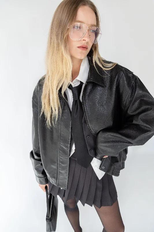 Women's leather leather beach dresses VINTAGE INSPIRED VEGAN LEATHER BOMBER JACKET